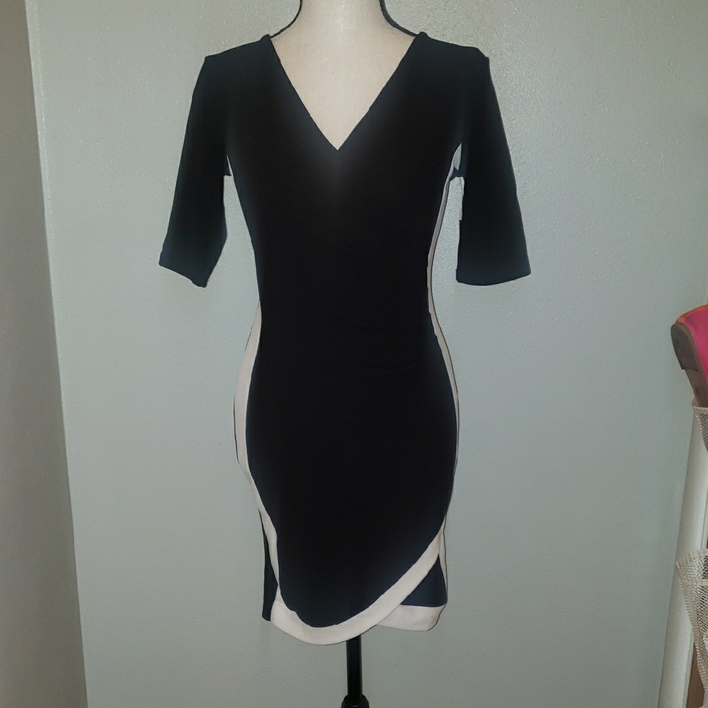 Black and White V-Neck Bodycon Mini Dress